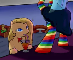 Size: 1000x825 | Tagged: alcohol, artist:slavedemorto, clothes, cocktail, derpibooru import, oc, oc:backy, rainbow dash, rainbow socks, socks, striped socks, stripper, stripping, suggestive