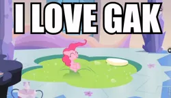 Size: 830x478 | Tagged: derpibooru import, edit, edited screencap, gak, games ponies play, hub logo, mud, mud bath, pinkie pie, roflbot, safe, screencap