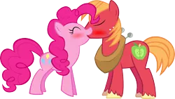 Size: 5087x2864 | Tagged: safe, artist:videogamesizzle, derpibooru import, big macintosh, pinkie pie, earth pony, pony, absurd resolution, blushing, kissing, male, pinkiemac, shipping, simple background, stallion, straight, transparent background, vector