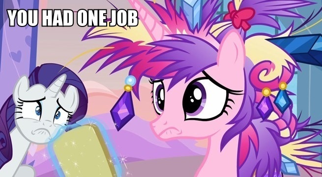 Size: 655x361 | Tagged: caption, derpibooru import, edit, edited screencap, games ponies play, princess cadance, rarity, safe, screencap, you had one job