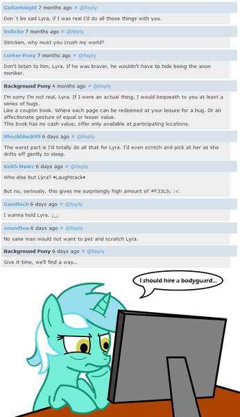 Size: 644x1116 | Tagged: computer, derpibooru, derpibooru comments, derpibooru import, lyra heartstrings, meta, reaction, safe, text