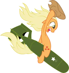 Size: 3943x4180 | Tagged: safe, artist:abydos91, artist:gsphere, derpibooru import, applejack, earth pony, pony, absurd resolution, atomic bomb, bomb, dr. strangelove, hat, loose hair, nuclear weapon, riding, riding a bomb, simple background, transparent background, vector