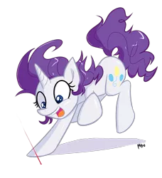 Size: 2050x2250 | Tagged: safe, artist:miketheuser, derpibooru import, rarity, pony, unicorn, behaving like a cat, female, laser pointer, mare, open mouth, personality swap, pinkity, pun, raricat, solo, swapped cutie marks, visual pun