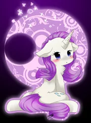 Size: 500x680 | Tagged: safe, artist:wolfyato, derpibooru import, rarity, pony, unicorn, blushing, chest fluff, female, floppy ears, looking at you, looking back, looking back at you, mare, open mouth, signed, solo, symbols