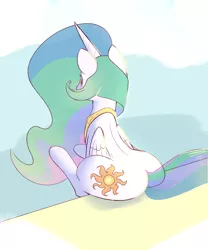 Size: 900x1080 | Tagged: alicorn, artist:jailbait, back, behind, buttcrack, colored, derpibooru import, female, mare, plot, praise the sun, princess celestia, safe, sitting, solo, sunbutt