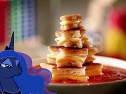 Size: 583x438 | Tagged: derpibooru import, glorious grilled cheese, grilled cheese, obligatory pony, photo, princess luna, safe, solo, soup, tomato soup