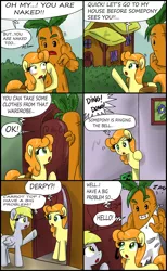 Size: 1900x3090 | Tagged: safe, artist:ciriliko, derpibooru import, carrot top, derpy hooves, golden harvest, pegasus, pony, carrot, comic, creeper, female, food, mare, zas