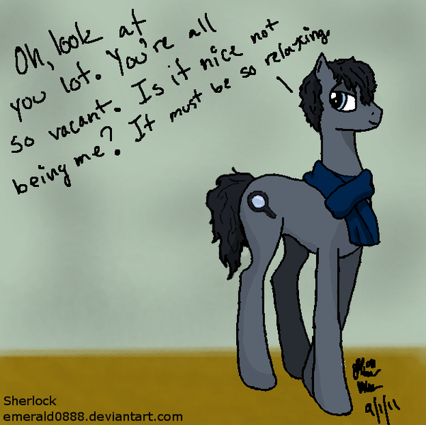 Size: 624x623 | Tagged: artist:emerald0888, bbc sherlock, ponified, safe, sherlock, sherlock holmes