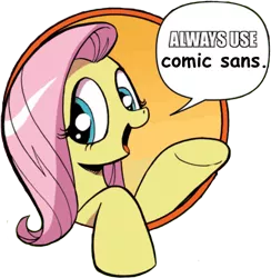 Size: 421x431 | Tagged: bad advice fluttershy, comic sans, exploitable meme, fluttershy, idw, meme, safe