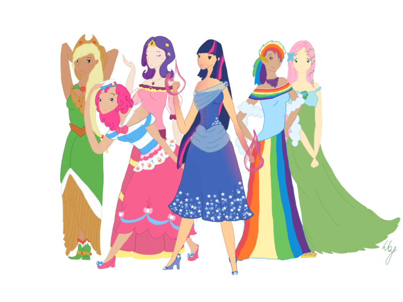 Size: 900x675 | Tagged: applejack, artist:meiyoko, clothes, derpibooru import, dress, fluttershy, gala dress, humanized, mane six, pinkie pie, rainbow dash, rarity, safe, skinny, twilight sparkle