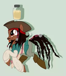 Size: 1945x2245 | Tagged: safe, artist:turrkoise, derpibooru import, ponified, pony, jack sparrow, jar of dirt, pirate, pirates of the caribbean, silly, silly pony, solo, tongue out