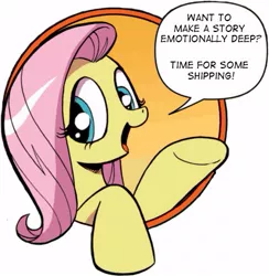 Size: 421x431 | Tagged: bad advice fluttershy, comic, exploitable meme, fluttershy, idw, meme, safe, shipping, solo