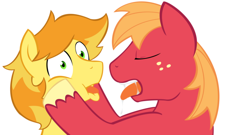 Size: 1280x762 | Tagged: suggestive, artist:acstlu, derpibooru import, big macintosh, braeburn, earth pony, pony, braemac, drool, gay, imminent kissing, incest, kissing, male, shipping, stallion