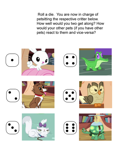 Size: 902x1148 | Tagged: angel bunny, dice game, exploitable meme, game, gummy, opalescence, owlowiscious, safe, tank, winona