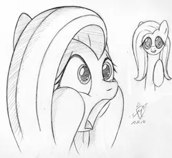 Size: 500x460 | Tagged: artist:srmario, derpibooru import, fluttershy, safe, shocked, sketch, traditional art