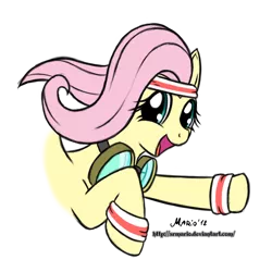Size: 1500x1500 | Tagged: safe, artist:srmario, derpibooru import, fluttershy, pegasus, pony, bust, eyelashes, female, goggles, headband, image, mare, open mouth, open smile, png, simple background, smiling, solo, sweatband, transparent background, wristband