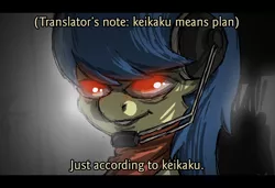 Size: 1280x877 | Tagged: all according to keikaku, apple family member, artist:fiddlearts, death note, derpibooru import, fiddlesticks, headphones, headset, just as planned, keikaku means plan, parody, safe