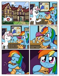 Size: 1276x1650 | Tagged: safe, artist:latecustomer, derpibooru import, nurse redheart, rainbow dash, scootaloo, earth pony, pegasus, pony, bad end, comic, crying, dreams and reality, eyes closed, feels, female, harsher in hindsight, hospital, looking at each other, mare, open mouth, sad, scootaloo can't fly, scootalove, tearjerker