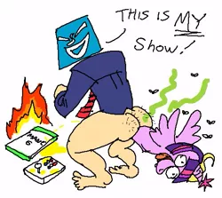 Size: 491x438 | Tagged: suggestive, derpibooru import, twilight sparkle, twilight sparkle (alicorn), alicorn, human, pony, fighting is magic, alicorn drama, drama, female, gross, hasbro, mare, nudity, quality, stylistic suck, urine