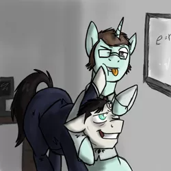 Size: 700x700 | Tagged: artist:overcharge, derpibooru import, glasses, gman, half-life, isaac kleiner, noogie, ponified, safe, younger