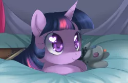 Size: 936x612 | Tagged: dead source, safe, artist:loyaldis, derpibooru import, smarty pants, twilight sparkle, :p, bed, book, cute, female, heart eyes, looking up, prone, signature, smiling, solo, starry eyes, that pony sure does love books, tongue out, twiabetes, wingding eyes