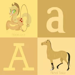 Size: 894x894 | Tagged: safe, artist:citron--vert, derpibooru import, applejack, earth pony, horse, pony, a, akhal teke, alphabet, cute, female, grin, jackabetes, lasso, letter, looking at you, mare, no pupils, orange background, raised leg, running, simple background, smiling