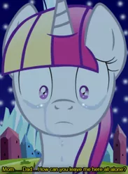 Size: 394x537 | Tagged: artist:leafprincess96, crying, daughter, derpibooru import, oc, oc:silver sword, offspring, parent:princess cadance, parent:shining armor, parents:shiningcadance, sad, safe, unofficial characters only