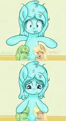 Size: 500x915 | Tagged: artist:freefraq, ask, derpibooru import, goo pony, hug, oc, oc:minty slime, oc:shiny slime, oc:snow, original species, safe, slime, tumblr, unofficial characters only