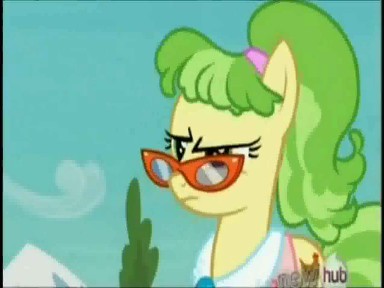 Size: 384x288 | Tagged: chickadee, games ponies play, glasses, ms. peachbottom, safe, screencap