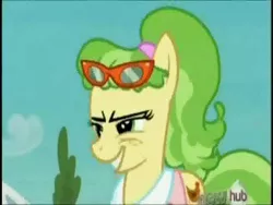 Size: 384x288 | Tagged: chickadee, games ponies play, glasses, ms. peachbottom, rapeface, safe