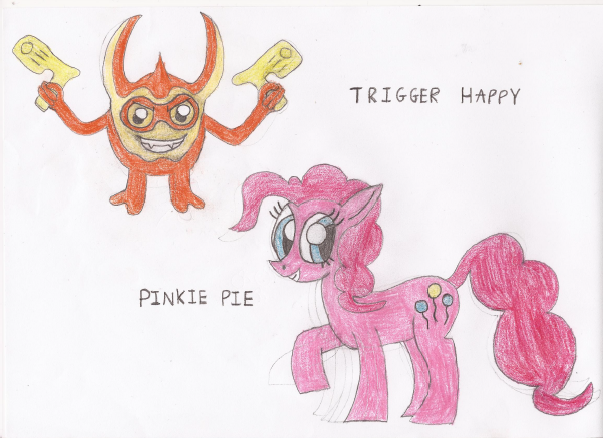 Size: 603x438 | Tagged: artist:star dragon, crossover, derpibooru import, pinkie pie, safe, skylanders, trigger happy