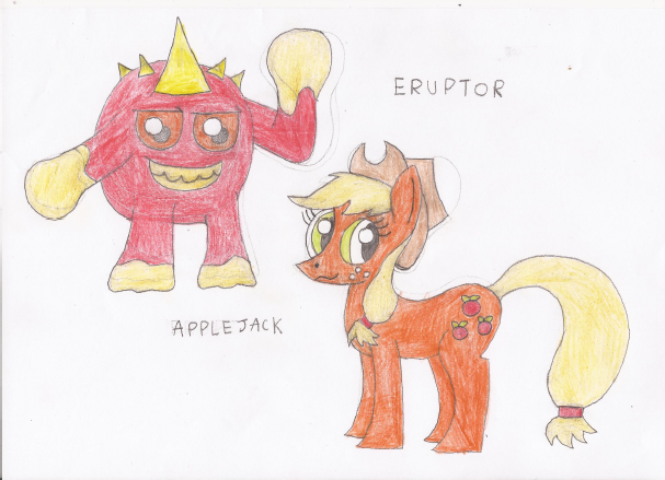 Size: 607x439 | Tagged: safe, artist:star dragon, derpibooru import, applejack, crossover, eruptor