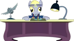 Size: 6879x3795 | Tagged: safe, artist:lykas13, derpibooru import, derpy hooves, pegasus, pony, wonderbolts academy, absurd resolution, clothes, desk, female, mare, simple background, solo, sunglasses, transparent background, uniform, vector, wonderbolts dress uniform