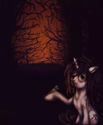 Size: 1952x2360 | Tagged: semi-grimdark, artist:klalaskaxd, derpibooru import, butterfly, pony, unicorn, female, higurashi no naku koro ni, looking at you, mare, solo