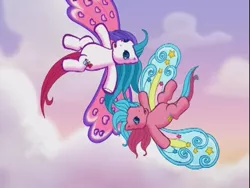 Size: 640x480 | Tagged: derpibooru import, flutter pony, flying, g3, heart bright, infinity symbol, safe, screencap, star flight, tumbling, two for the sky, yin-yang