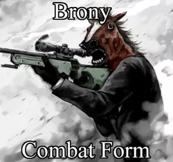 Size: 500x467 | Tagged: arctic warfare, brony, combat form, derpibooru import, gun, hoers mask, human, optical sight, rifle, safe, sniper rifle, weapon