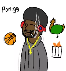 Size: 373x402 | Tagged: 4chan, basketball, chicken, derpibooru import, fried chicken, humanized, /mlp/, oc, oc:ponigg, racism, safe, smoking, solo, unofficial characters only