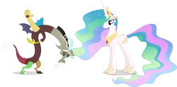 Size: 14085x6951 | Tagged: safe, artist:jordila-forge, derpibooru import, discord, princess celestia, alicorn, draconequus, pony, absurd resolution, bowing, dislestia, duo, female, male, mare, shipping, simple background, straight, transparent background, vector