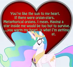 Size: 600x557 | Tagged: safe, derpibooru import, princess celestia, adorkable, awkward, cute, dork, gray background, heart, lasty's hearts, simple, simple background, solo, valentine