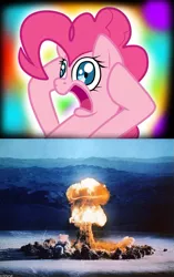 Size: 615x980 | Tagged: safe, derpibooru import, pinkie pie, earth pony, pony, explosion, solo