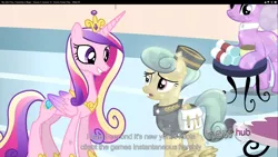 Size: 1920x1080 | Tagged: safe, derpibooru import, screencap, cinnabar, dandy brush, golden hooves, princess cadance, quicksilver, crystal pony, pony, games ponies play, messenger, youtube caption