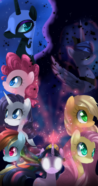 Size: 900x1700 | Tagged: applejack, artist:loyaldis, dead source, derpibooru import, fluttershy, nightmare moon, pinkie pie, princess luna, rainbow dash, rarity, safe, twilight sparkle