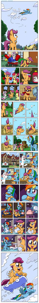 Size: 1000x7630 | Tagged: safe, artist:latecustomer, author:aric y harris, derpibooru import, apple bloom, rainbow dash, scootaloo, sweetie belle, comic, cute, cutealoo, cutie mark crusaders, dreams and reality, feels, heartbreak, i can't believe it's not idw, image, jpeg, sad, scootaloo can't fly, scootalove