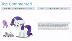 Size: 961x553 | Tagged: blushing, derpibooru, derpibooru import, female, filly, filly rarity, rarity, sad, safe, screencap, text, the cutie mark chronicles, top commented, toy, twilight sparkle, younger