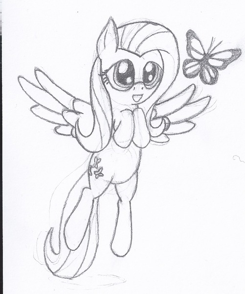 Size: 952x1140 | Tagged: safe, derpibooru import, fluttershy, pegasus, pony, grayscale, monochrome, simple background, traditional art, white background