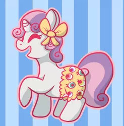 Size: 688x699 | Tagged: artist:tiger-puppy, bow, clothes, derpibooru import, ponponpon, ponponpony, safe, shorts, sweetie belle