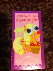 Size: 1071x1435 | Tagged: safe, derpibooru import, applejack, card, derp, googly eyes, photo, special eyes