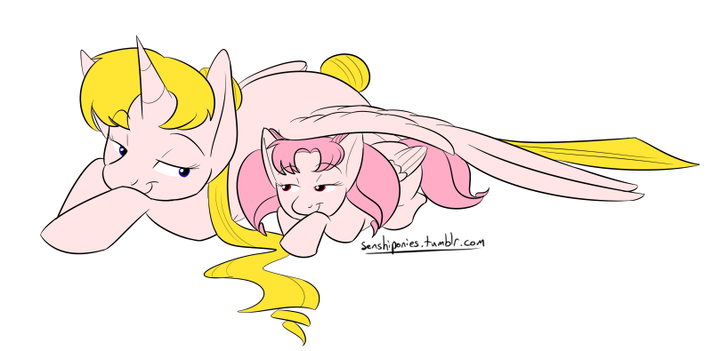 Size: 800x395 | Tagged: artist:kourabiedes, chibi-usa, crossover, derpibooru import, mother and daughter, ponified, rini tsukino, safe, sailor moon, serena tsukino, tsukino usagi