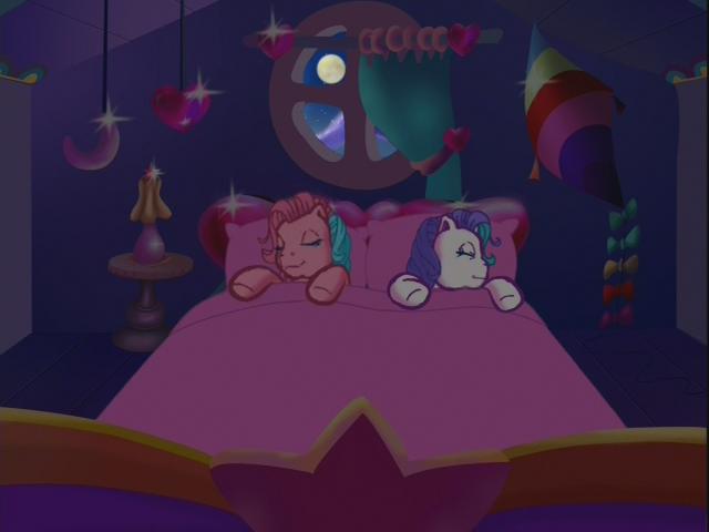 Size: 640x480 | Tagged: bed, bedroom, derpibooru import, g3, heart bright, moon, night, safe, sleeping, star flight, two for the sky