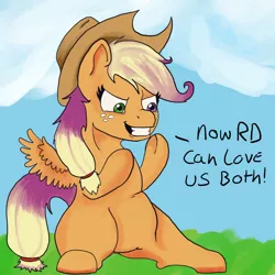 Size: 1000x1000 | Tagged: applejack, artist:sovereignbooty, chimera, derpibooru import, fusion, safe, scootaloo, what has magic done, what has science done